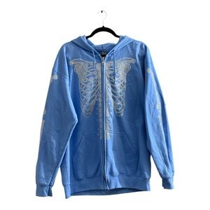 Simplicity Carolina blue rhinestone skeleton zip up